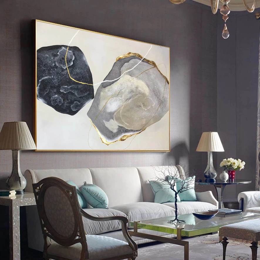 Black Giant White Abstract Canvas Artwork P4CJV wall art